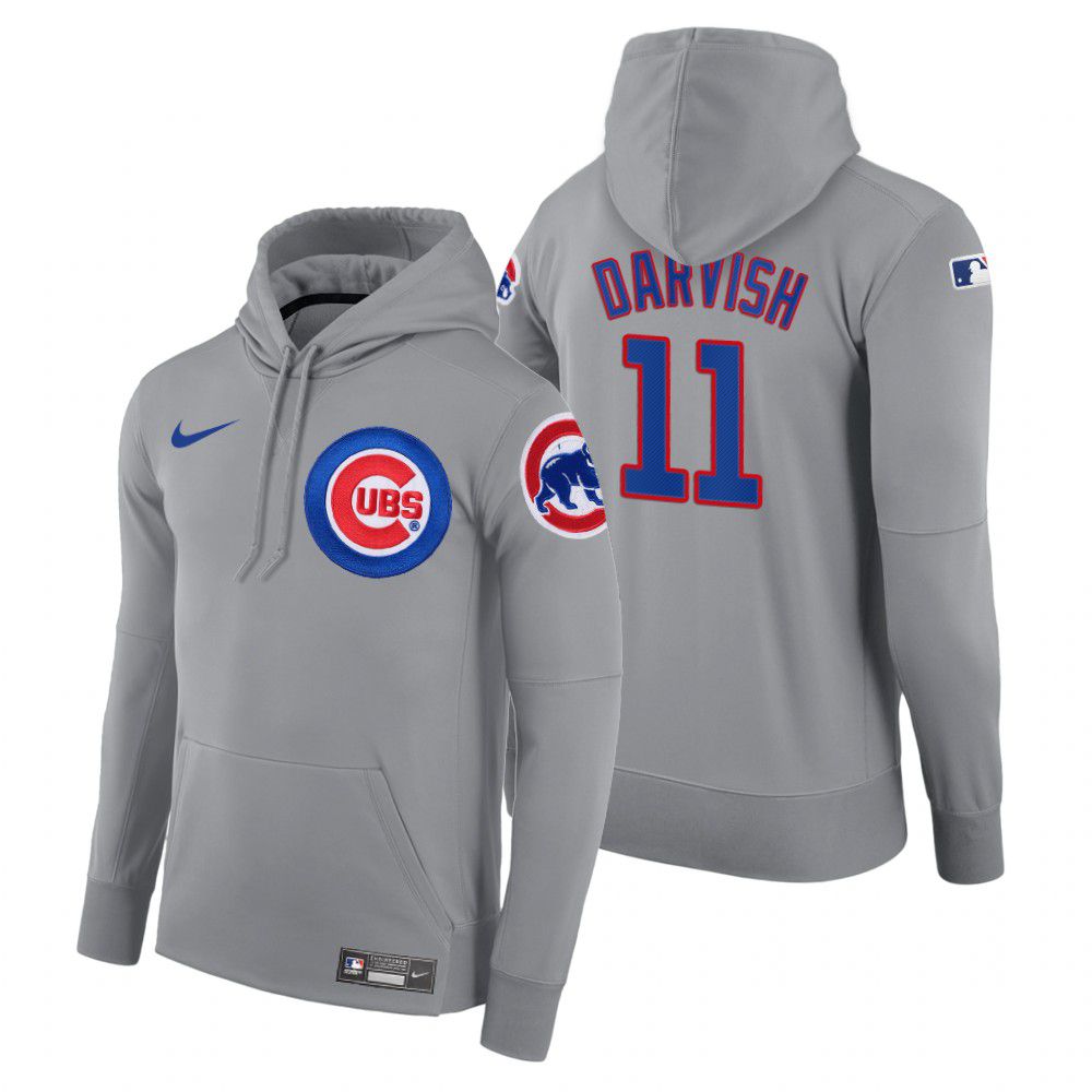 Men Chicago Cubs #11 Darvish gray road hoodie 2021 MLB Nike Jerseys
